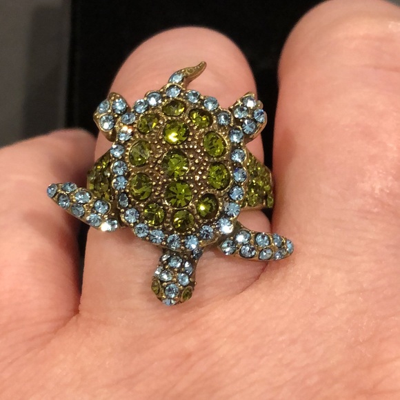 HEIDI DAUS Green Blue Swarovski Crystal Accented Turtle Ring Sz 10 - Picture 12 of 15